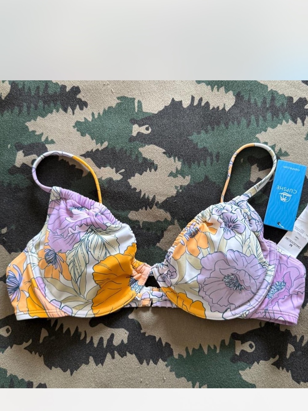 Cupshe Lavender & Yellow Floral Underwire Bikini Top NWT